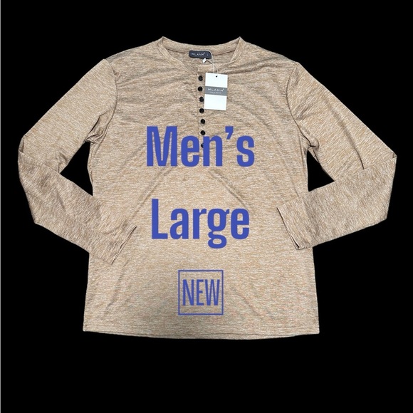 Men’s MYANM Vogue Brand Large Henley Long Sleeve T-Shirt Top Tee Gold Stretch - Picture 2 of 10